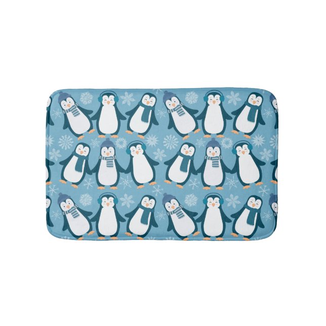 Tapis De Bain Conception mignonne de pingouins d'hiver (Devant)
