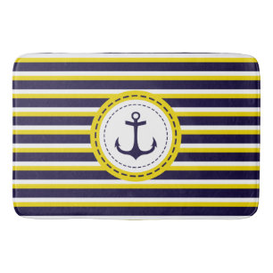 Tapis De Bain Conception nautique d'Ancre de rayures de jaune de