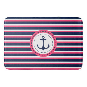 Tapis De Bain Conception nautique d'Ancre de rayures de roses