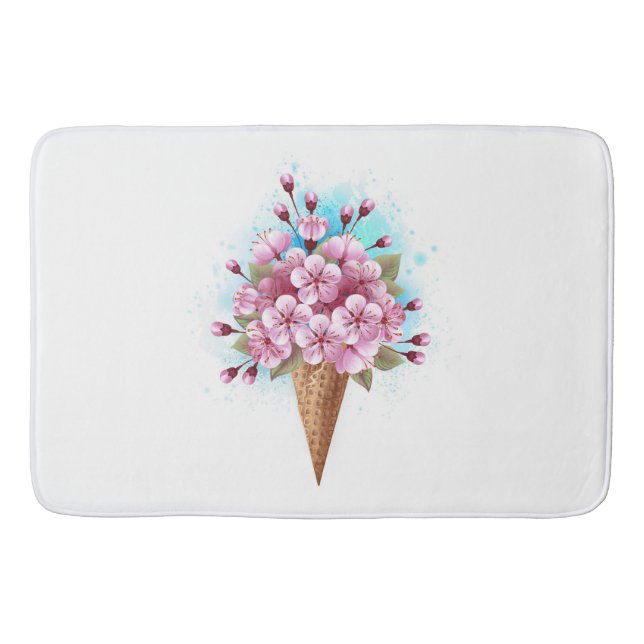 Tapis De Bain Cône rose Sakura crème glacée gaufre (Devant)