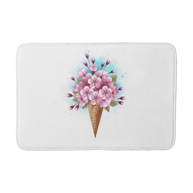 Tapis De Bain Cône rose Sakura crème glacée gaufre (Devant)