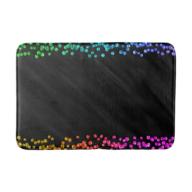 Tapis De Bain Confettis Points Arc-en-ciel Noir (Devant)