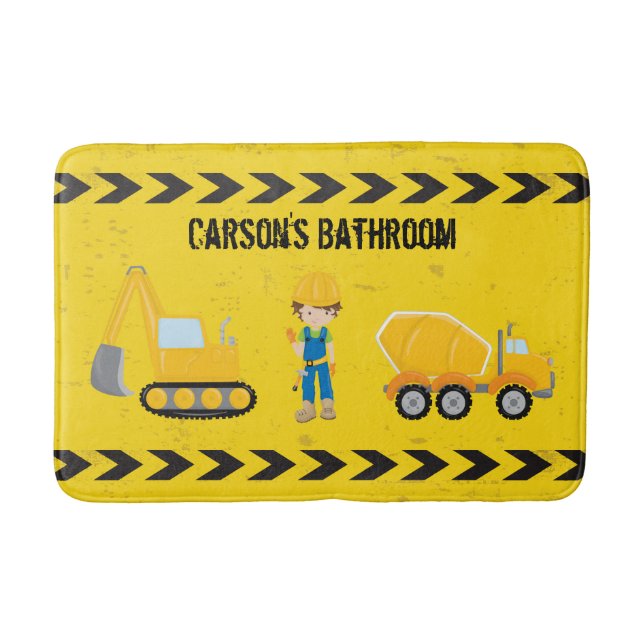 Tapis De Bain Construction Excavateur Personnalisé Enfants Jaune (Devant)
