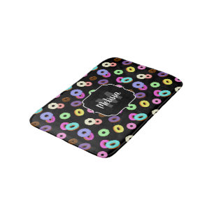 Tapis De Bain Cool amusant beignets colorés motif noir Monogramm
