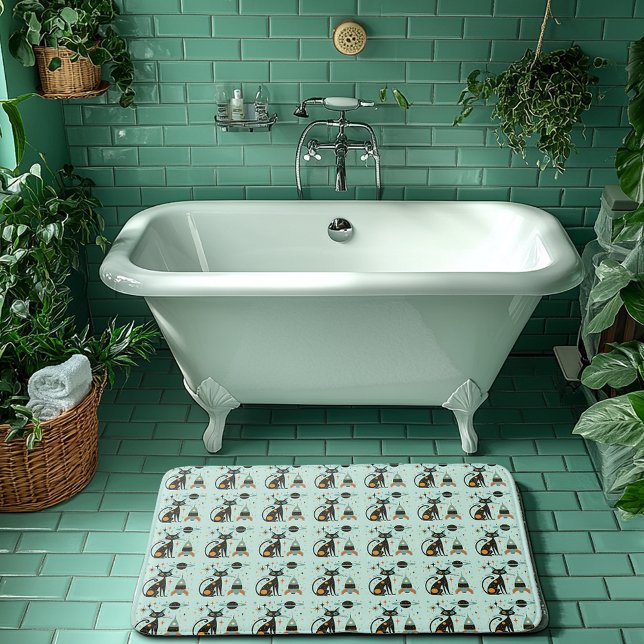Tapis De Bain Cool Atomic Retro Chat vaisseau spatial Saturn Éto (Créateur téléchargé)