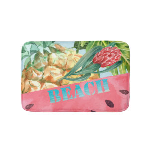 Tapis De Bain Cool Pineappon Watermelon Hibiscus Palm Feuilles