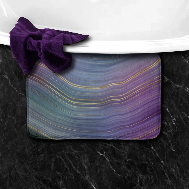 Tapis De Bain Cool Strata | Belle Agate bleu violet et or (Créateur téléchargé)