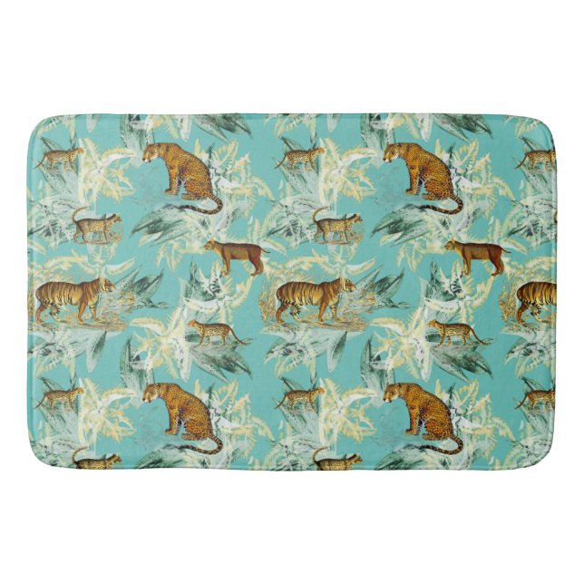 Tapis De Bain Cool Tropical Safari Wild Cats Tigre Turquoise Ble (Devant)