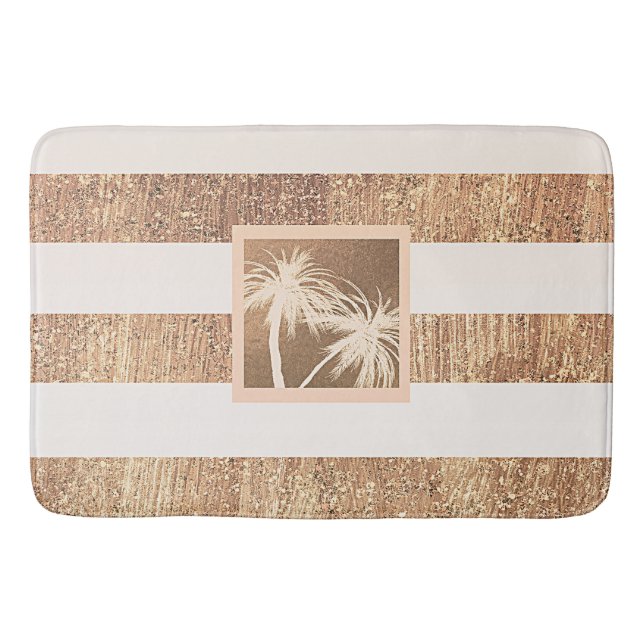 Tapis De Bain Copper & Cream Palmiers Tropicaux Étincelants Chic (Devant)