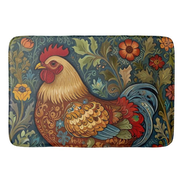 Tapis De Bain Coq rétro chic poulet de campagne (Devant)