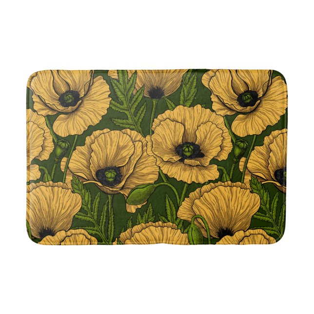 Tapis De Bain Coquelicots jaunes sur vert foncé (Devant)