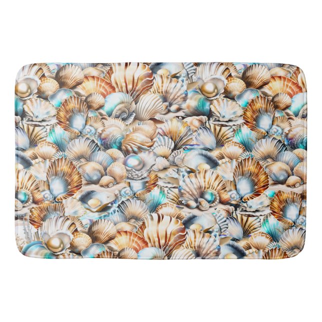 Tapis De Bain Coquillage de plage motif iridescente collage (Devant)