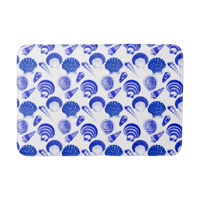 Tapis De Bain Coquillages - bleu cobalt sur fond blanc (Devant)
