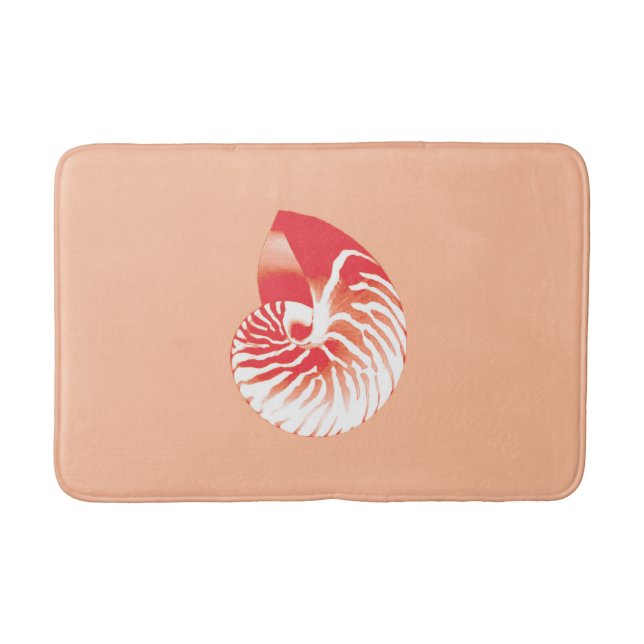 Tapis De Bain Coquille de Nautilus - corail orange et blanc (Devant)