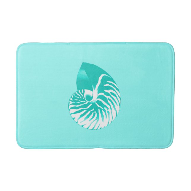 Tapis De Bain Coquille de Nautilus - turquoise, aqua et blanche (Devant)