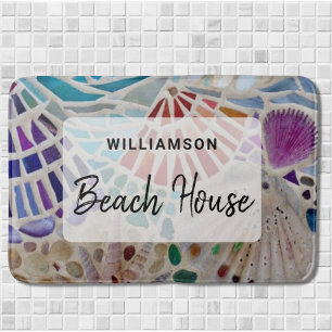 Tapis De Bain Coquilles de maison de plage personnalisées