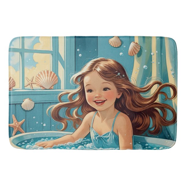 Tapis De Bain Coquilles mignonnes Fille du temps de bain à thème (Devant)