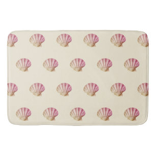Tapis De Bain Coquilles rouges roses Vintages sur crème beige