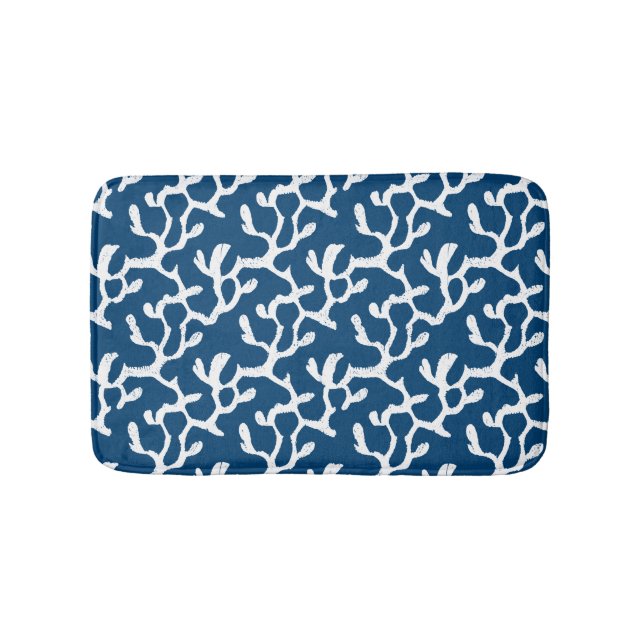 Tapis De Bain Corail Abstrait bleu et blanc Motif répétitif (Devant)