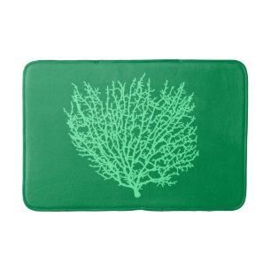 Tapis De Bain Corail de ventilateur imprimé, vert pâle sur vert