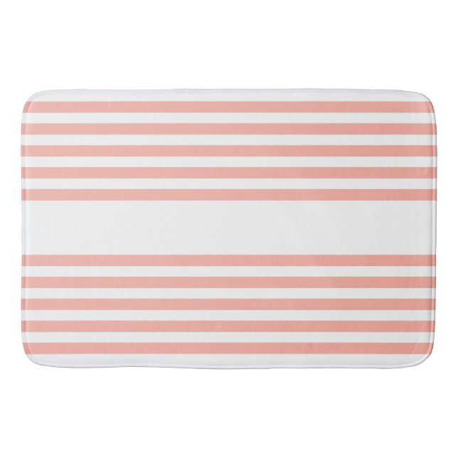 Tapis De Bain Corail et blanc cinq bandes motif (Devant)