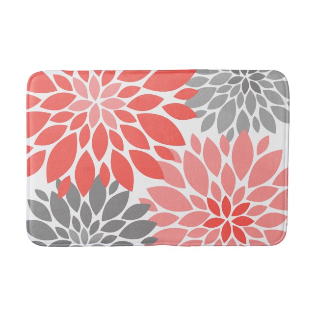 Tapis De Bain Corail et chrysanthèmes gris Motif floral (Devant)