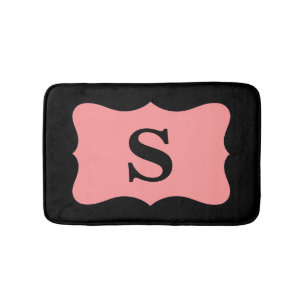 Tapis De Bain Corail noir Orange Monogramme Décor initial