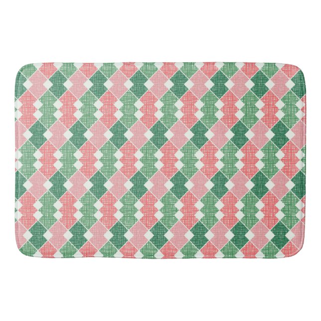 TAPIS DE BAIN CORAIL VERT BLANC ZIG ZAG MOTIFS (Devant)