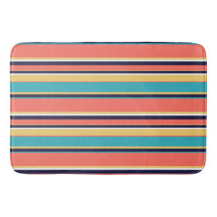 Tapis De Bain Corail vivant, rayures bleues et jaunes