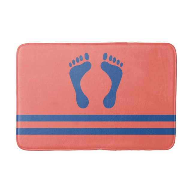 Tapis De Bain Coral Blue Stripes et Pieds moderne Graphisme (Devant)