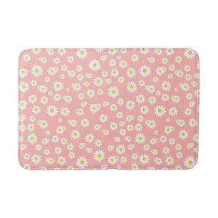 Tapis De Bain Coral rose Boho Motif de marguerites de printemps