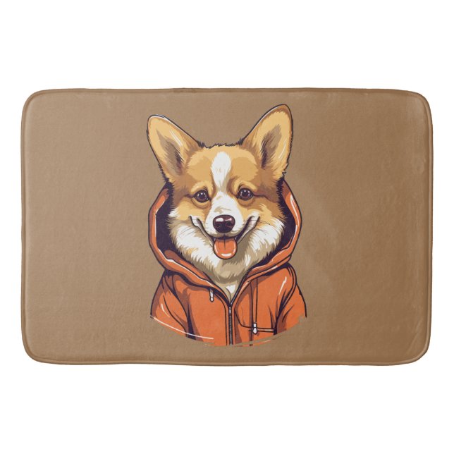 Tapis De Bain Corgi Drôle Portant un Sweat à Capuche (Devant)