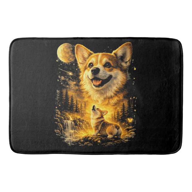 Tapis De Bain Corgi drôle qui hurle à la lune (Devant)