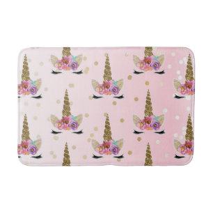 Tapis De Bain Corne de Licorne Moderne Tendance Rose & Or #2