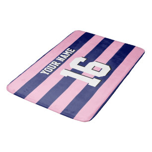 Tapis De Bain Cot Candy Pink Navy Blue Team Jersey Preppy Stripe