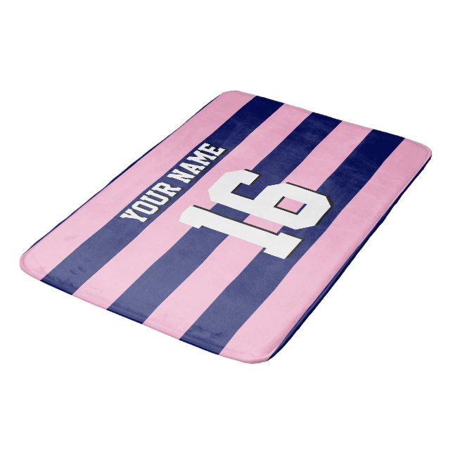Tapis De Bain Cot Candy Pink Navy Blue Team Jersey Preppy Stripe (Angle)