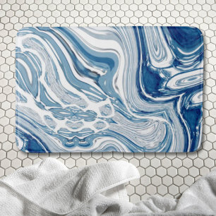 Tapis De Bain côte plage nautique vagues aquarelle bleu tourbill