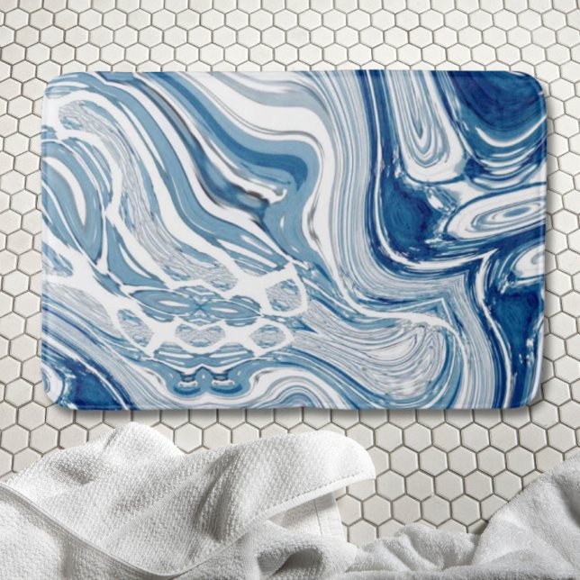 Tapis De Bain côte plage nautique vagues aquarelle bleu tourbill (coast beach nautical waves watercolor blue swirls bath mat)