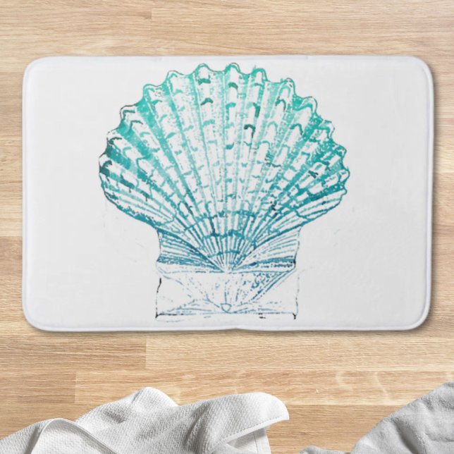 Tapis De Bain coteau turquoise couleur bleu mermaid (coastal chic teal blue watercolor mermaid seashell bath mat)