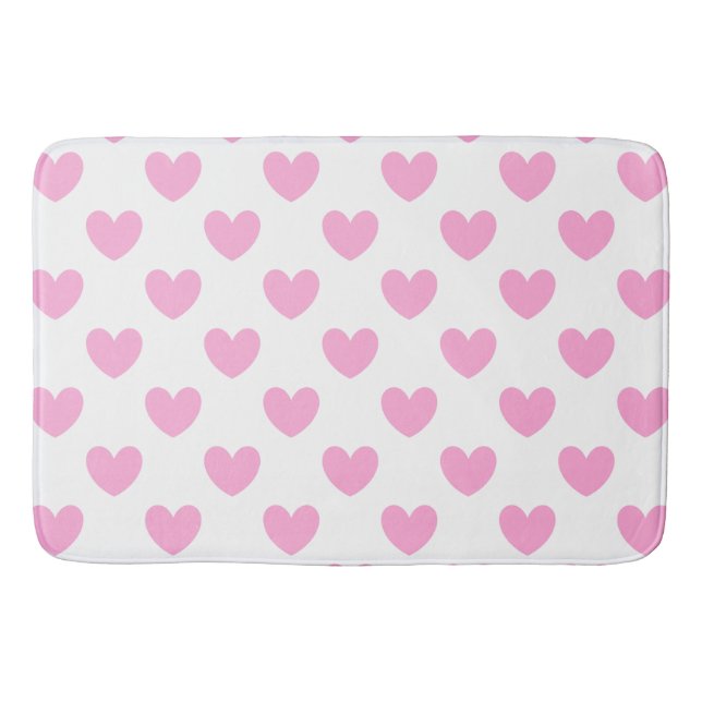 Tapis De Bain Coton Candy Pink coeurs sur blanc (Devant)