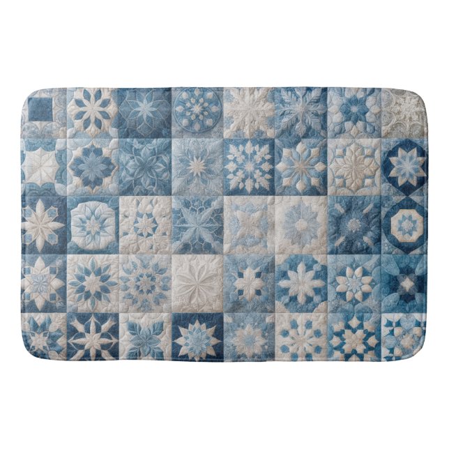Tapis De Bain Couche de flocons de neige bleu et blanc (Devant)