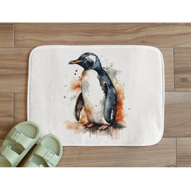 Tapis De Bain Coucher de soleil Aquarelle Pingouin (Créateur téléchargé)