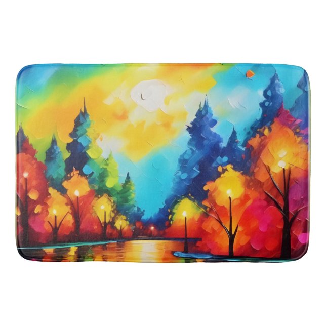 Tapis De Bain Coucher de soleil de forêt enchanté (Devant)
