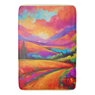 Tapis De Bain Coucher de soleil de montagne coloré peinture pays