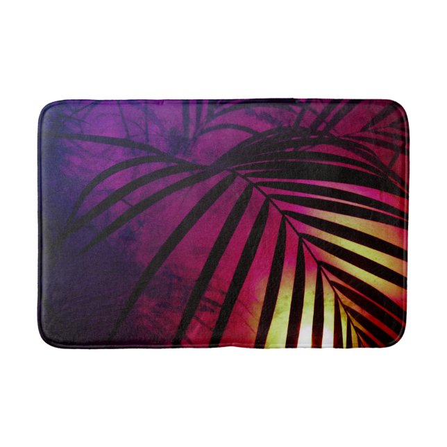 Tapis De Bain Coucher de soleil en feuille de palme tropical vio (Devant)