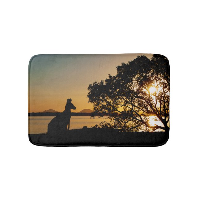 Tapis De Bain Coucher de soleil noir et or Kangaroo Tree Silhoue (Devant)
