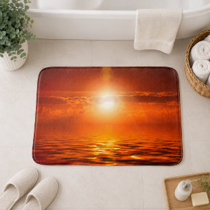 Tapis De Bain Coucher de soleil paisible Ciel doré orange sur me