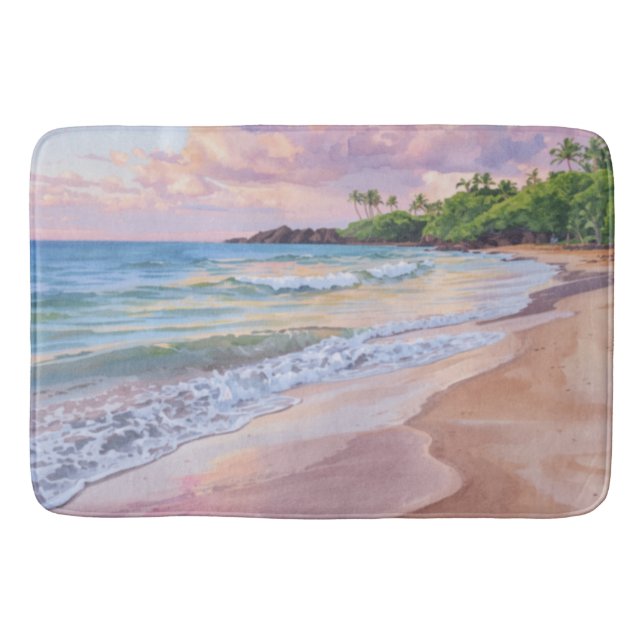 Tapis De Bain Coucher de soleil rose Hawaï (Devant)