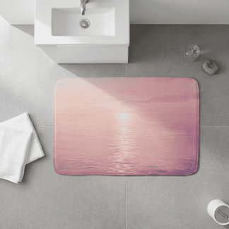 Tapis De Bain Coucher de soleil sur l'océan rose pastel à l'hori