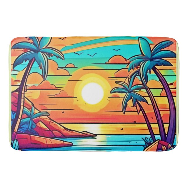 Tapis De Bain Coucher de soleil tropical : Côte Vivid (Devant)